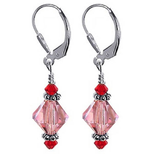 Pink Austrian Crystal 925 Sterling Silver Leverback Drop Earrings - Gem Avenue