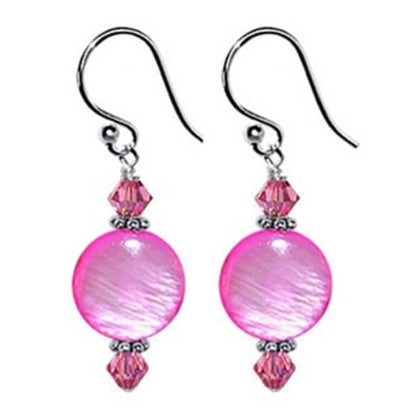 Pink Mother of Pearl & Austrian Crystals Sterling Silver Earrings - Gem Avenue