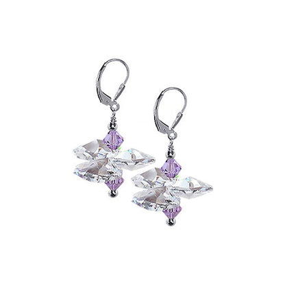 .925 Sterling Silver Drop Earrings with Multicolor Austrian Crystals Elegant Jewelry