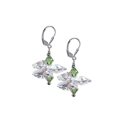 .925 Sterling Silver Drop Earrings with Multicolor Austrian Crystals Elegant Jewelry