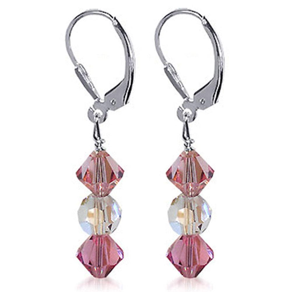 Pink Austrian Crystals 925 Sterling Silver Leverback Drop Earrings 1.5 inch long - Gem Avenue