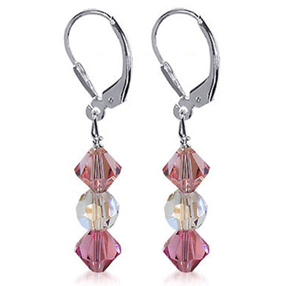 Pink Austrian Crystals 925 Sterling Silver Leverback Drop Earrings 1.5 inch long - Gem Avenue