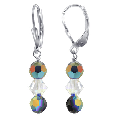 Handmade 925 Sterling Silver Leverback Drop Earrings with Multifaceted Austrian Crystals
