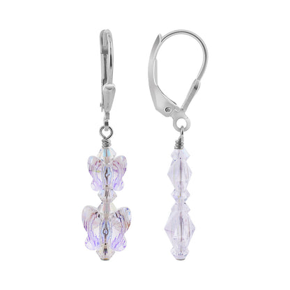 Butterfly Shape Austrian Crystal 925 Sterling Silver Dangle Earrings