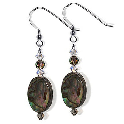 Abalone Austrian Crystals 925 Sterling Silver French Wire Earrings - Gem Avenue