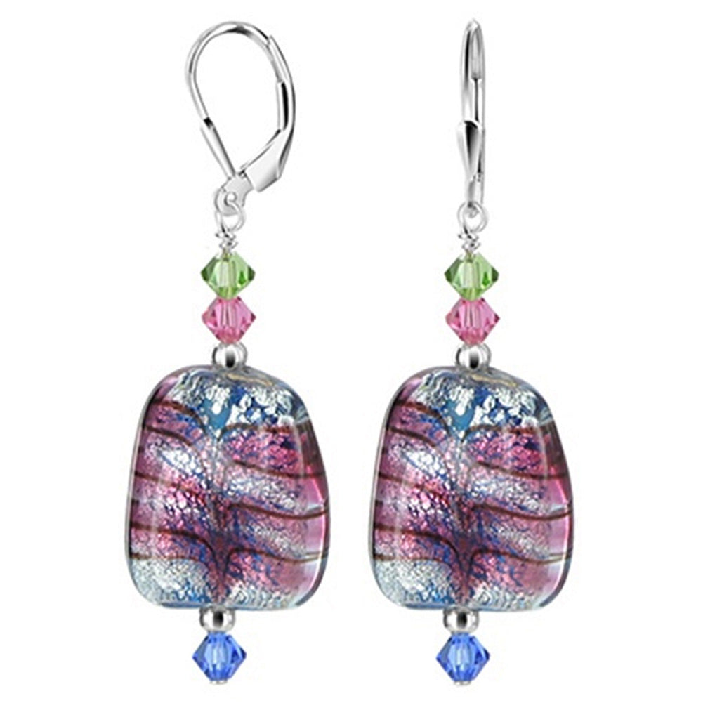 Blown Glass with Austrian Crystals 925 Sterling Silver Leverback Earrings - Gem Avenue