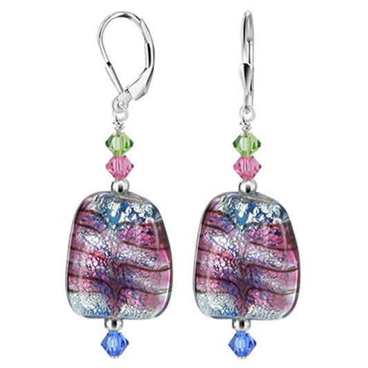 Blown Glass with Austrian Crystals 925 Sterling Silver Leverback Earrings - Gem Avenue