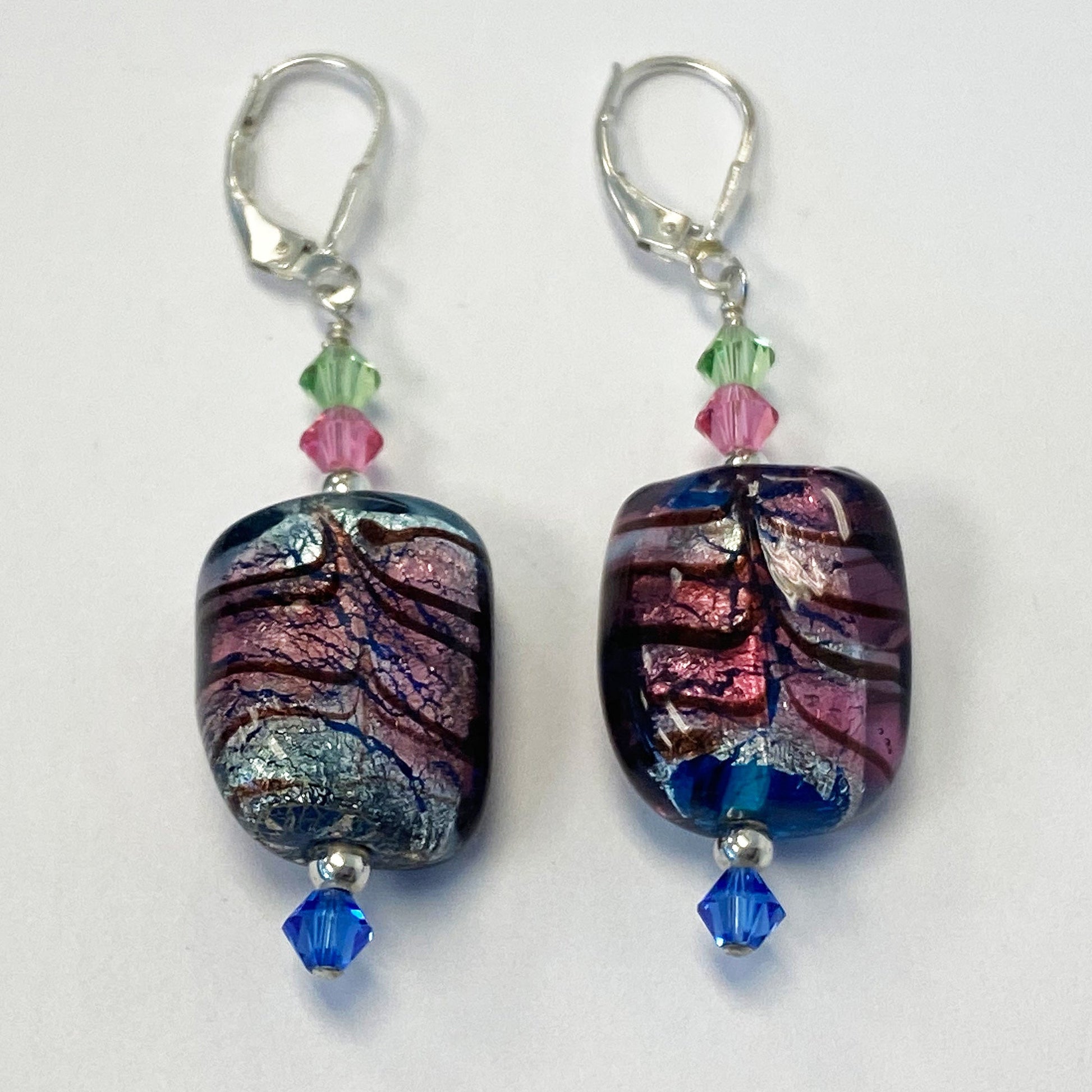 Blown Glass with Austrian Crystals 925 Sterling Silver Leverback Earrings - Gem Avenue