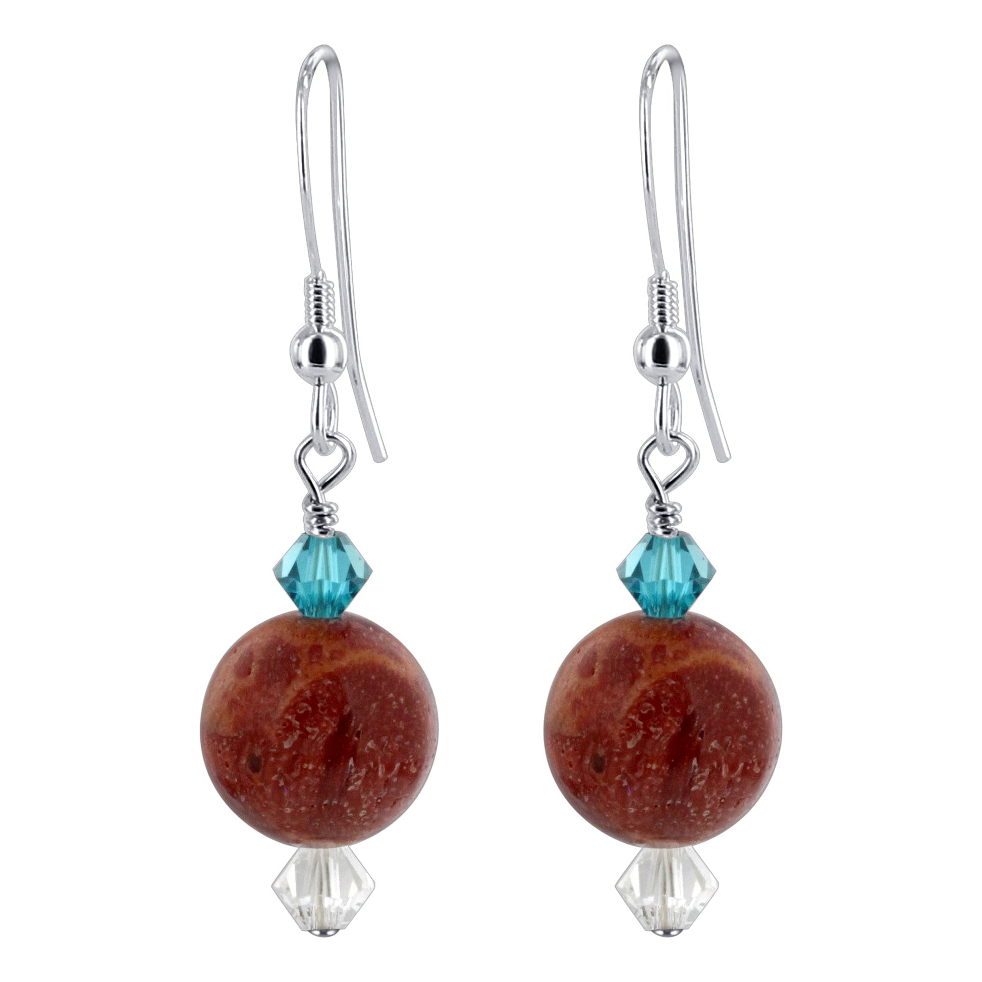 Red Spongy Corals Austrian Crystals 925 Sterling Silver Drop Earrings 1.5 inch long - Gem Avenue