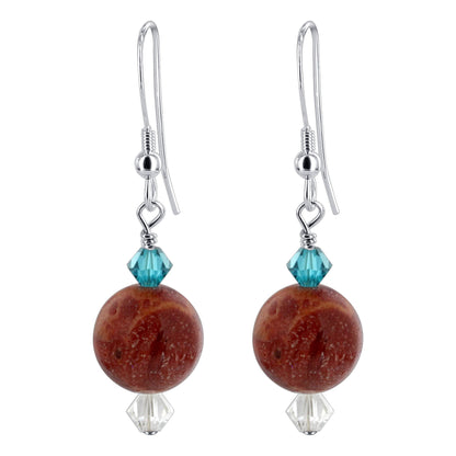 Red Spongy Corals Austrian Crystals 925 Sterling Silver Drop Earrings 1.5 inch long - Gem Avenue