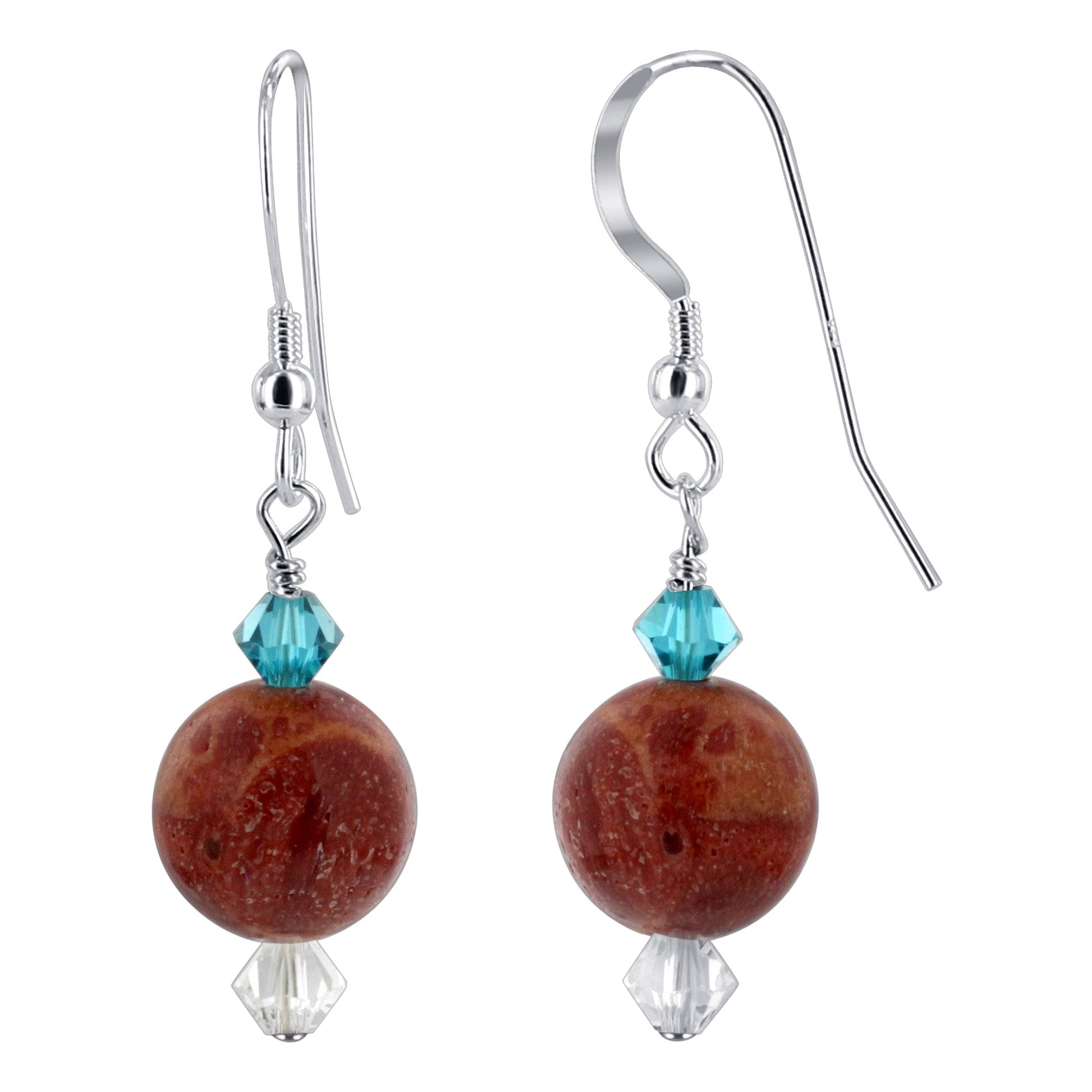 Red Spongy Corals Austrian Crystals 925 Sterling Silver Drop Earrings 1.5 inch long - Gem Avenue