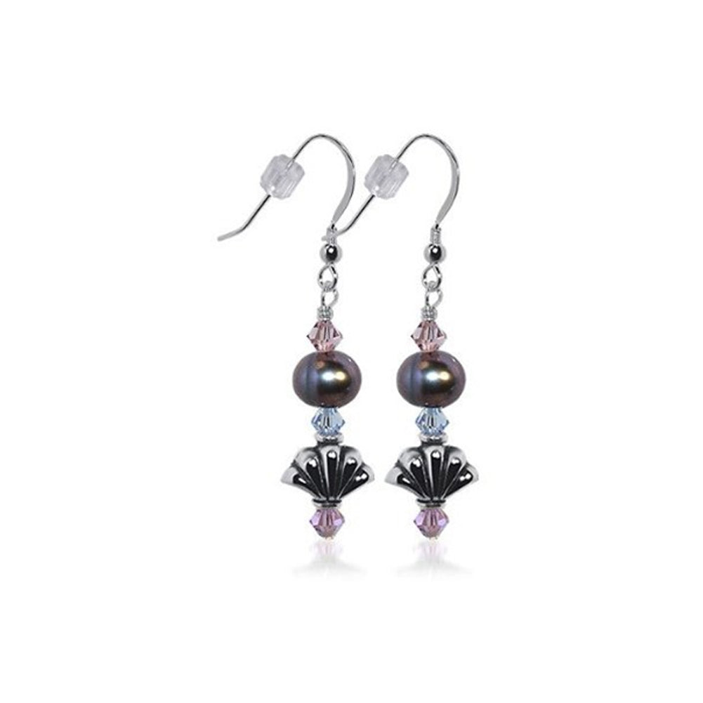 .925 Sterling Silver Drop Earrings with Faux Pearl Nugget and Austrian Crystals