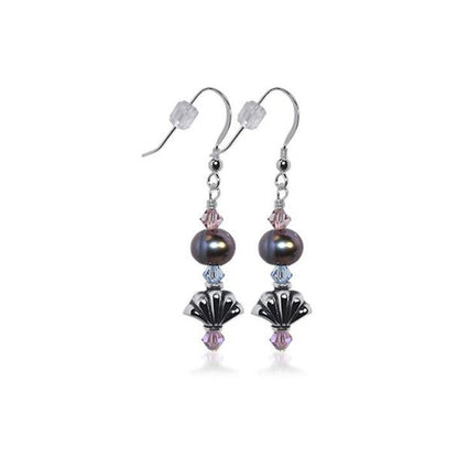 .925 Sterling Silver Drop Earrings with Faux Pearl Nugget and Austrian Crystals