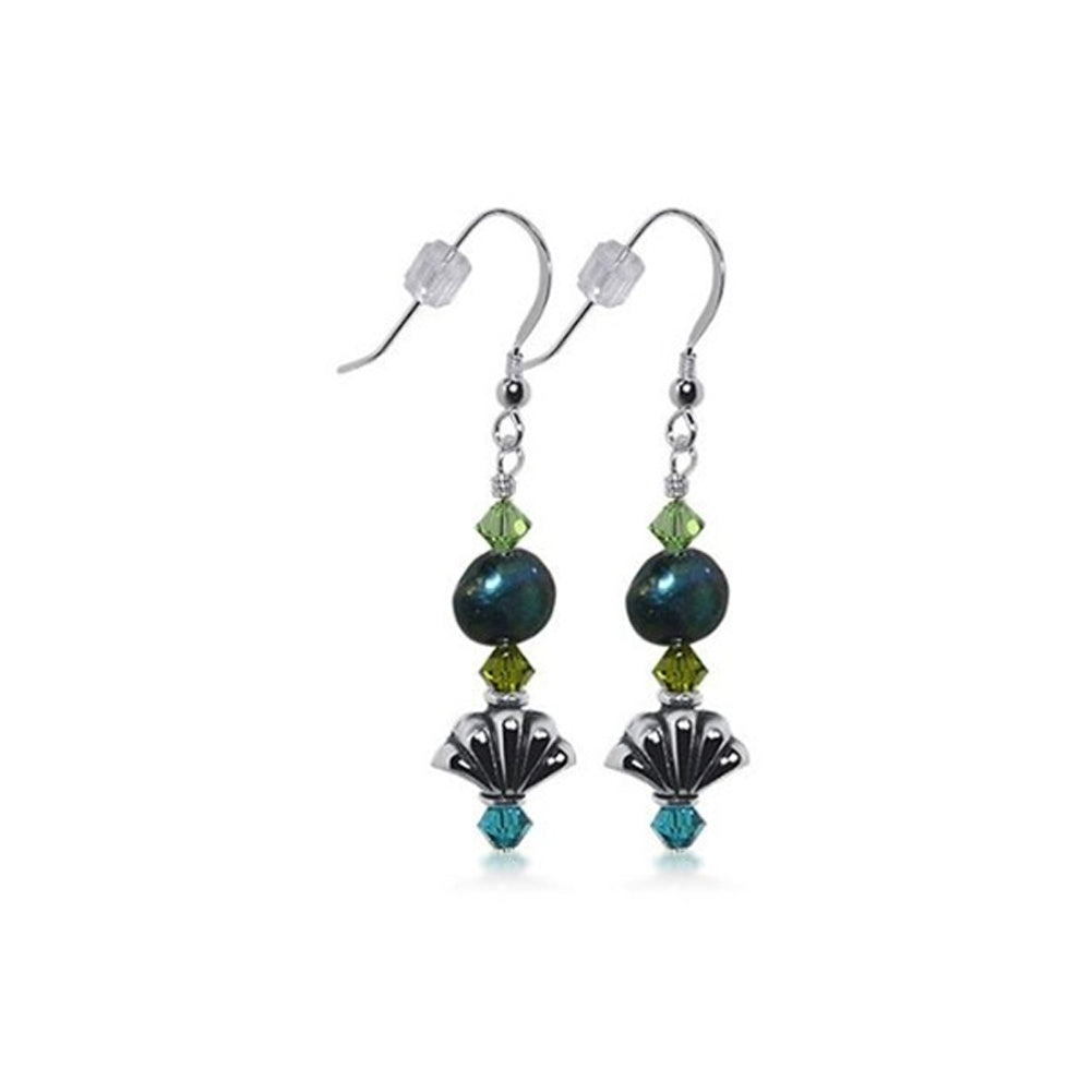 .925 Sterling Silver Drop Earrings with Faux Pearl Nugget and Austrian Crystals