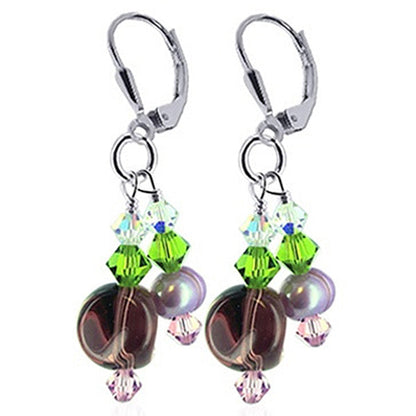 Pearl with Austrian Crystals 925 Sterling Silver Leverback Earrings 1 inch long - Gem Avenue