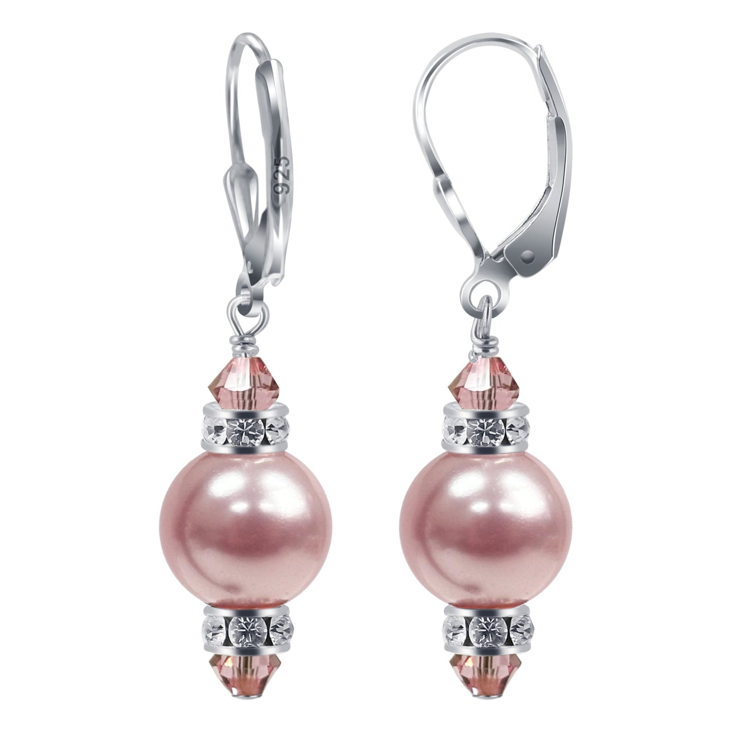 .925 Sterling Silver Drop Earrings with Faux Pearls Austrian Crystals - Gem Avenue