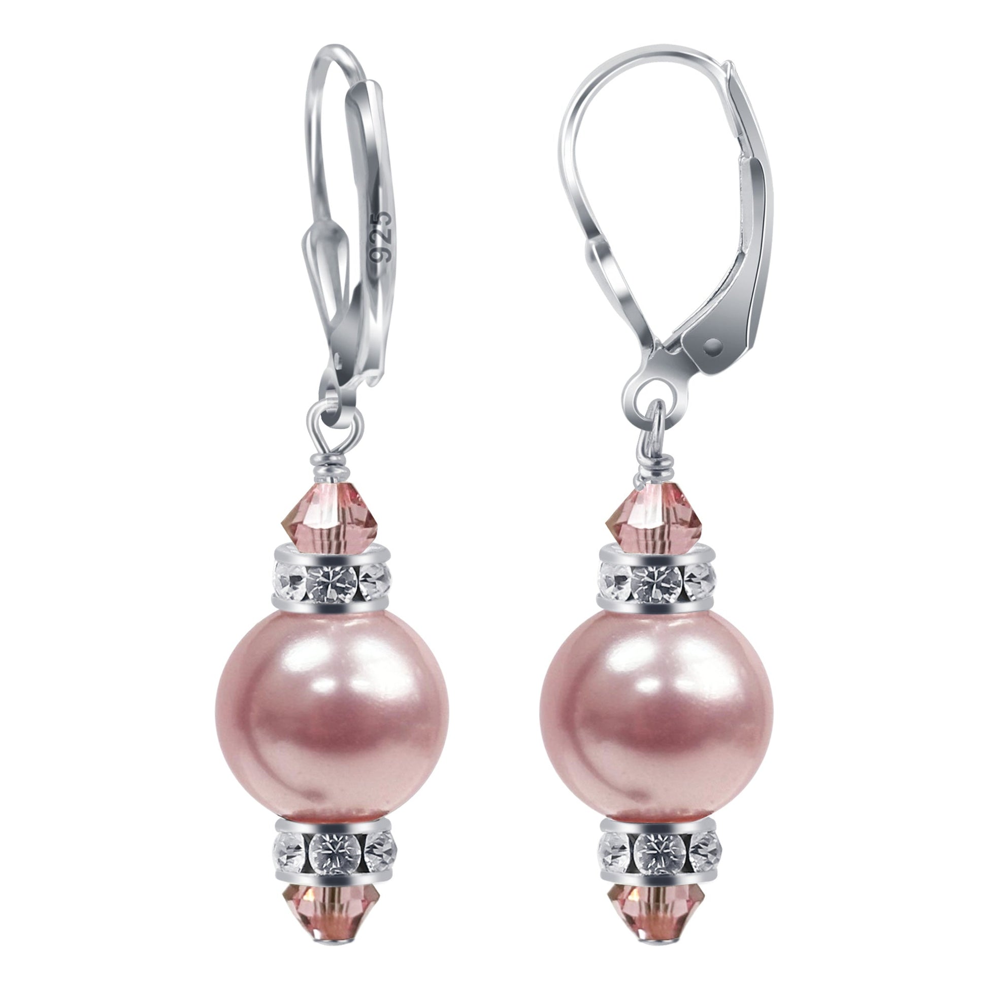 .925 Sterling Silver Drop Earrings with Faux Pearls Austrian Crystals - Gem Avenue