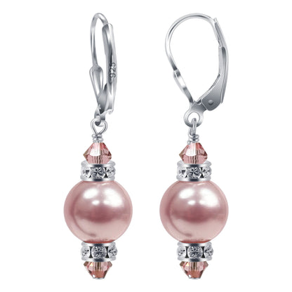 .925 Sterling Silver Drop Earrings with Faux Pearls Austrian Crystals - Gem Avenue