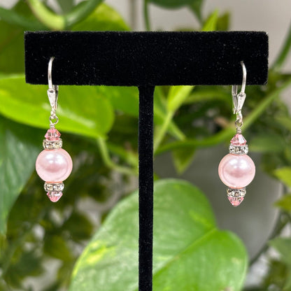 .925 Sterling Silver Drop Earrings with Faux Pearls Austrian Crystals