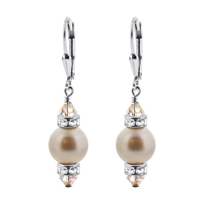 .925 Sterling Silver Drop Earrings with Faux Pearls Austrian Crystals
