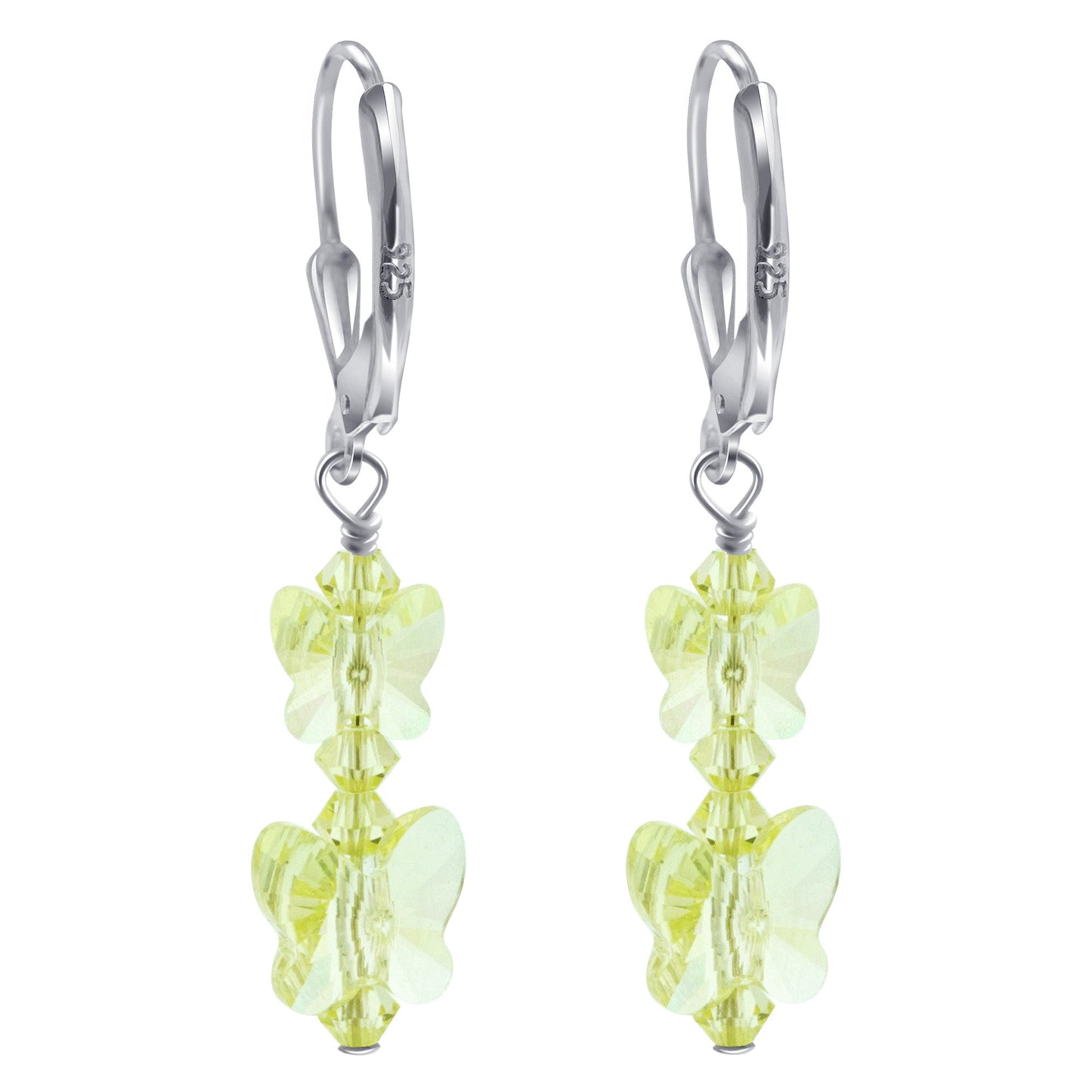 Butterfly Shape Austrian Crystal 925 Sterling Silver Dangle Earrings