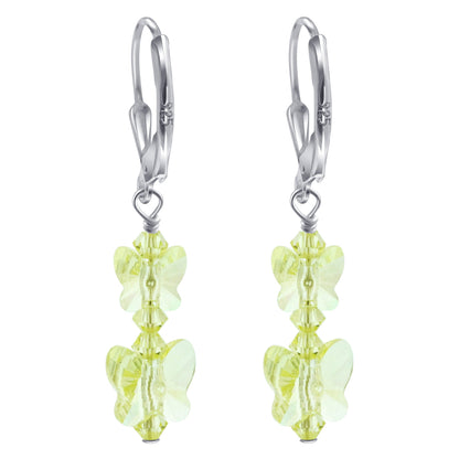 Butterfly Shape Austrian Crystal 925 Sterling Silver Dangle Earrings