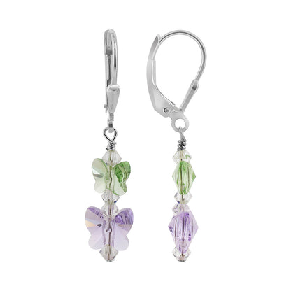 Butterfly Shape Austrian Crystal 925 Sterling Silver Dangle Earrings