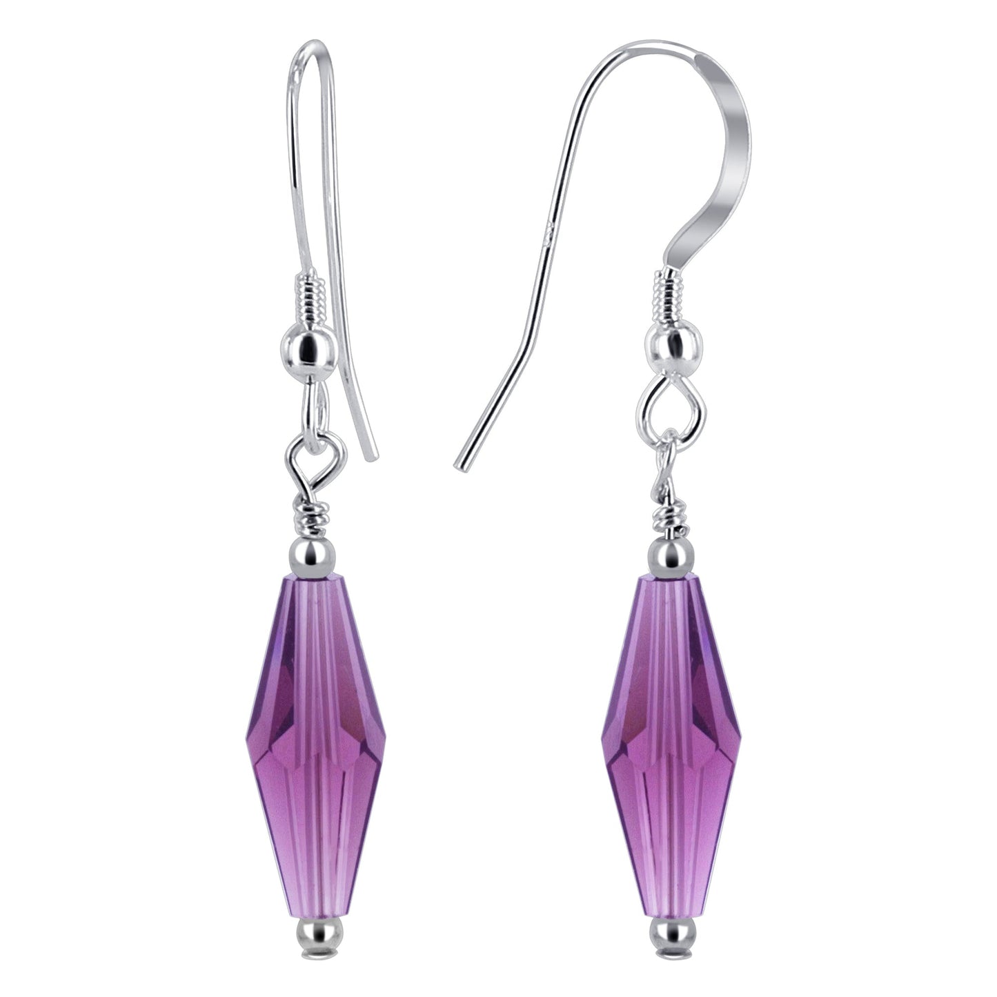 925 Sterling Silver Dangle Earrings with Polygon Shape Austrian Crystals