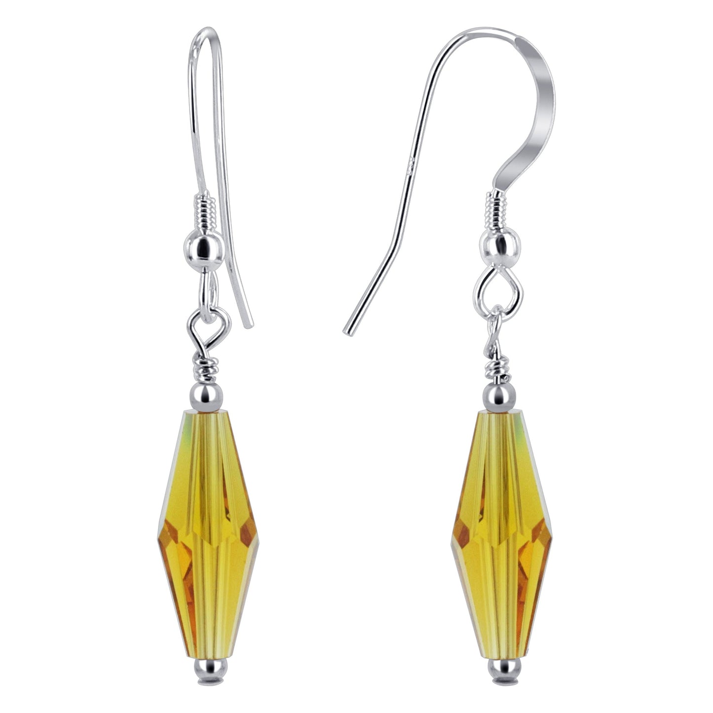 925 Sterling Silver Dangle Earrings with Polygon Shape Austrian Crystals