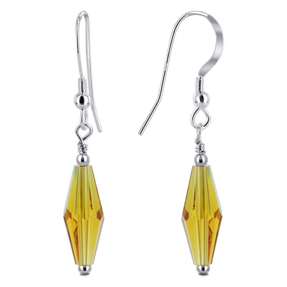 925 Sterling Silver Dangle Earrings with Polygon Shape Austrian Crystals