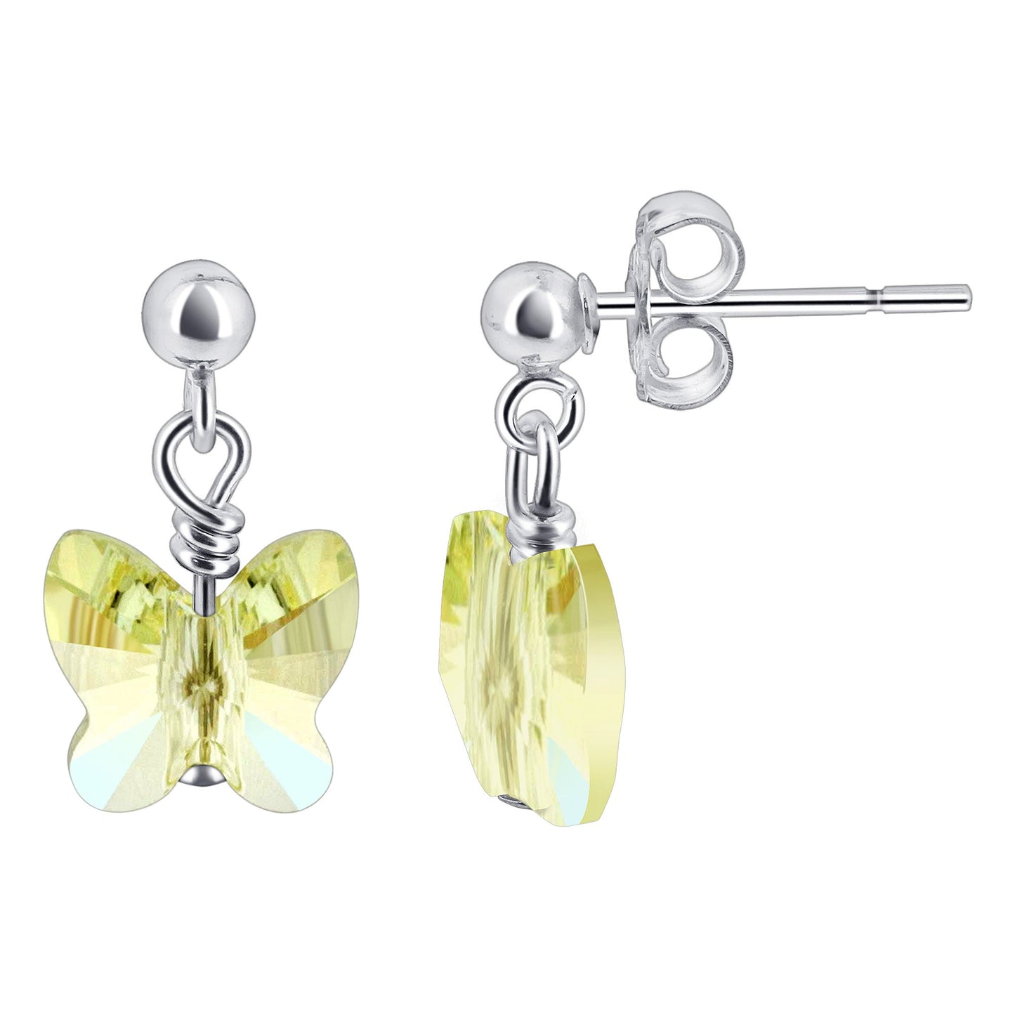 925 Sterling Silver Drop Earrings with Butterfly Shape Austrian Crystal