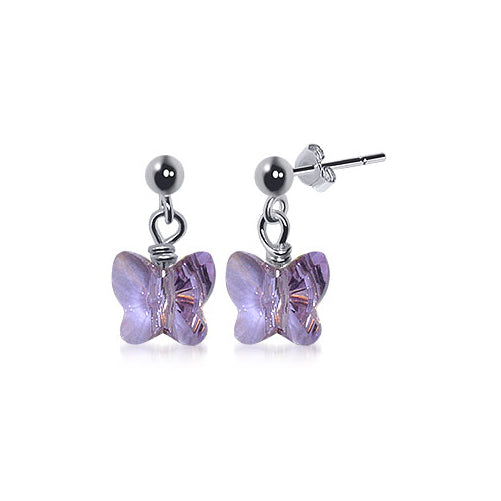 925 Sterling Silver Drop Earrings with Butterfly Shape Austrian Crystal