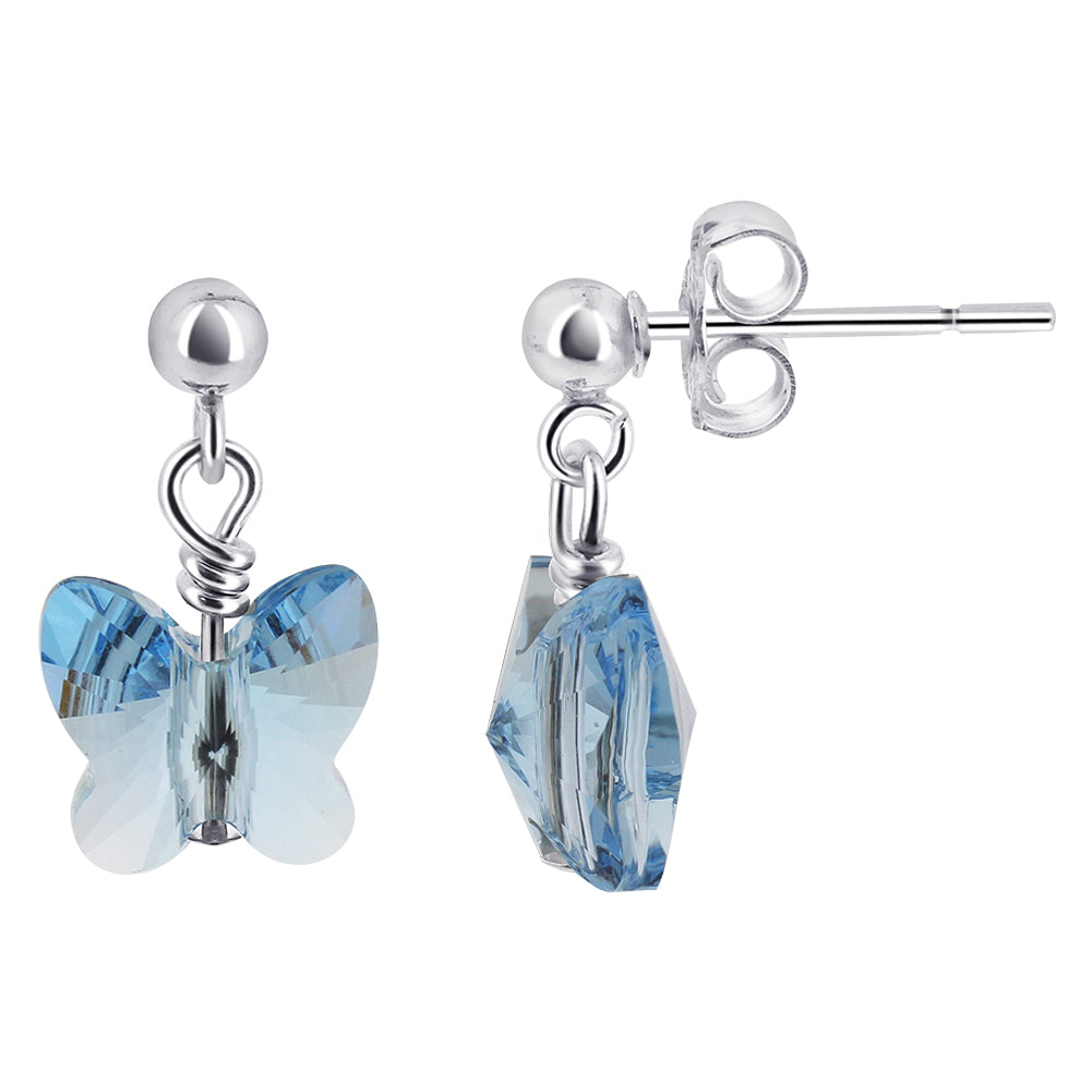 925 Sterling Silver Drop Earrings with Butterfly Shape Austrian Crystal