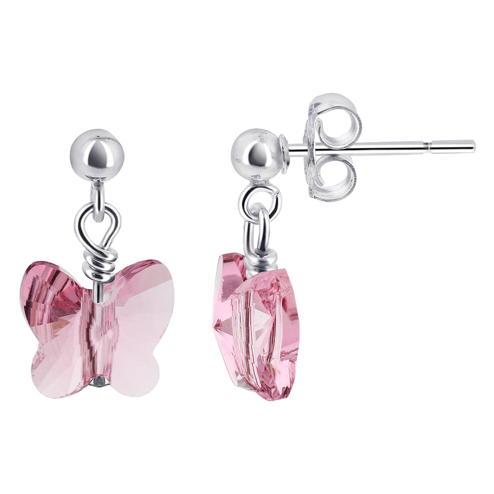 925 Sterling Silver Drop Earrings with Butterfly Shape Austrian Crystal