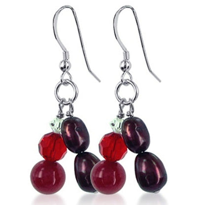 Mother of Pearl with Austrian Crystal 925 Sterling Silver Earrings 1.60 inch long - Gem Avenue