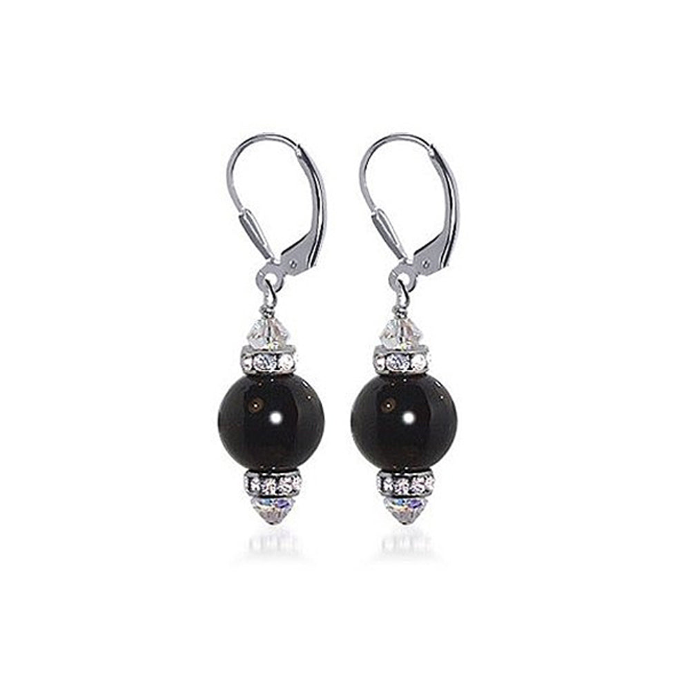 .925 Sterling Silver Drop Earrings with Faux Pearls Austrian Crystals