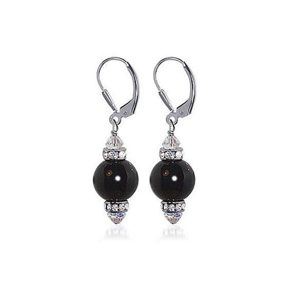 .925 Sterling Silver Drop Earrings with Faux Pearls Austrian Crystals