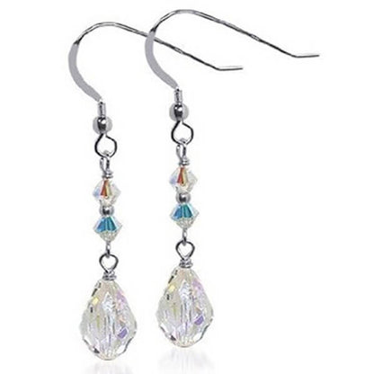 Clear Austrian Crystals 925 Sterling Silver Handmade Drop Earrings 1.5 inch long - Gem Avenue