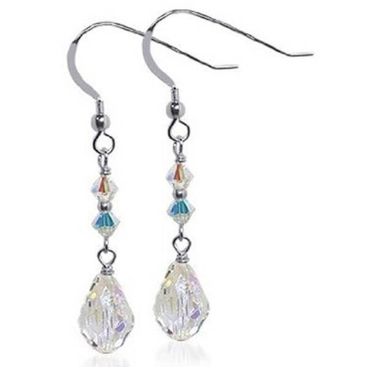 Clear Austrian Crystals 925 Sterling Silver Handmade Drop Earrings 1.5 inch long - Gem Avenue