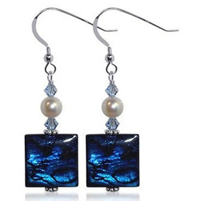 Abalone & Pearl with Austrian Crystal 925 Sterling Silver Earrings 2 inch long - Gem Avenue