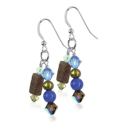 Gemstone beads & Austrian Crystals 925 Sterling Silver Drop Earrings 1.2 inch long - Gem Avenue
