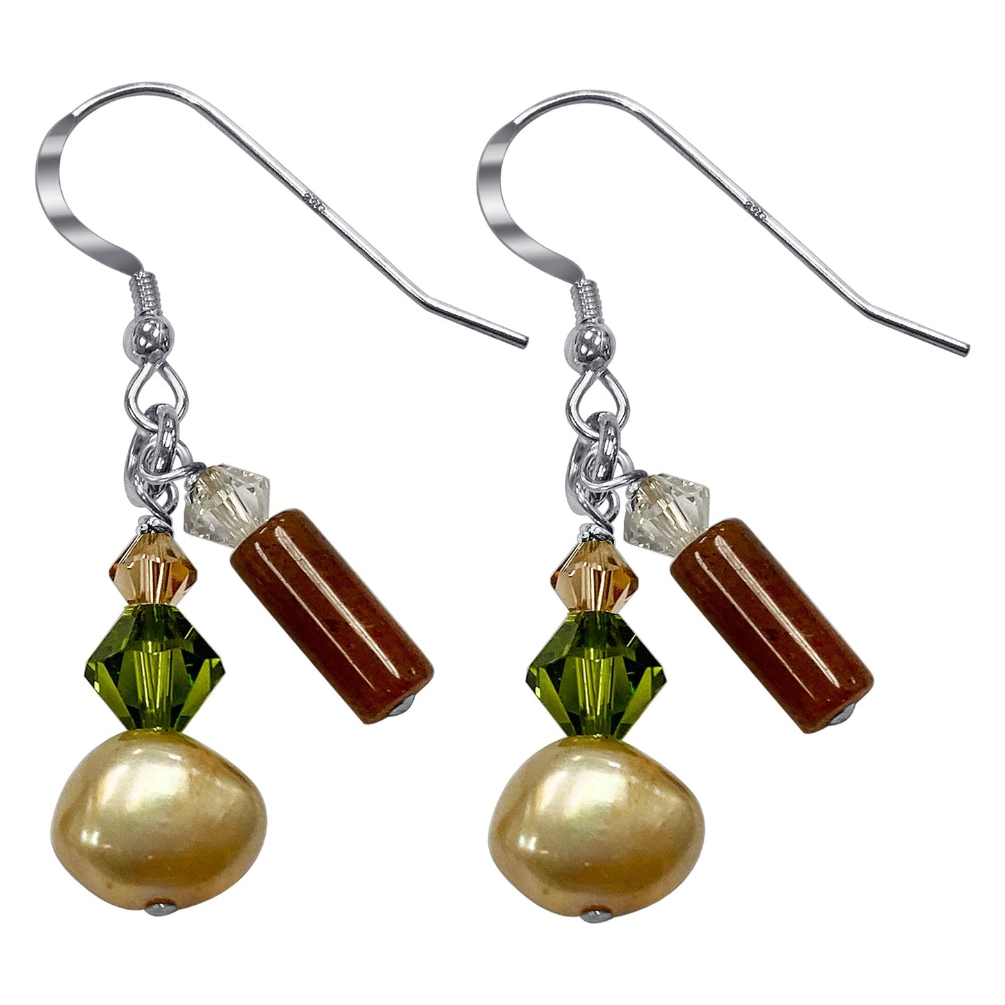 Freshwater Pearl & Austrian Crystals 925 Sterling Silver Drop Earrings 1.2 inch long - Gem Avenue