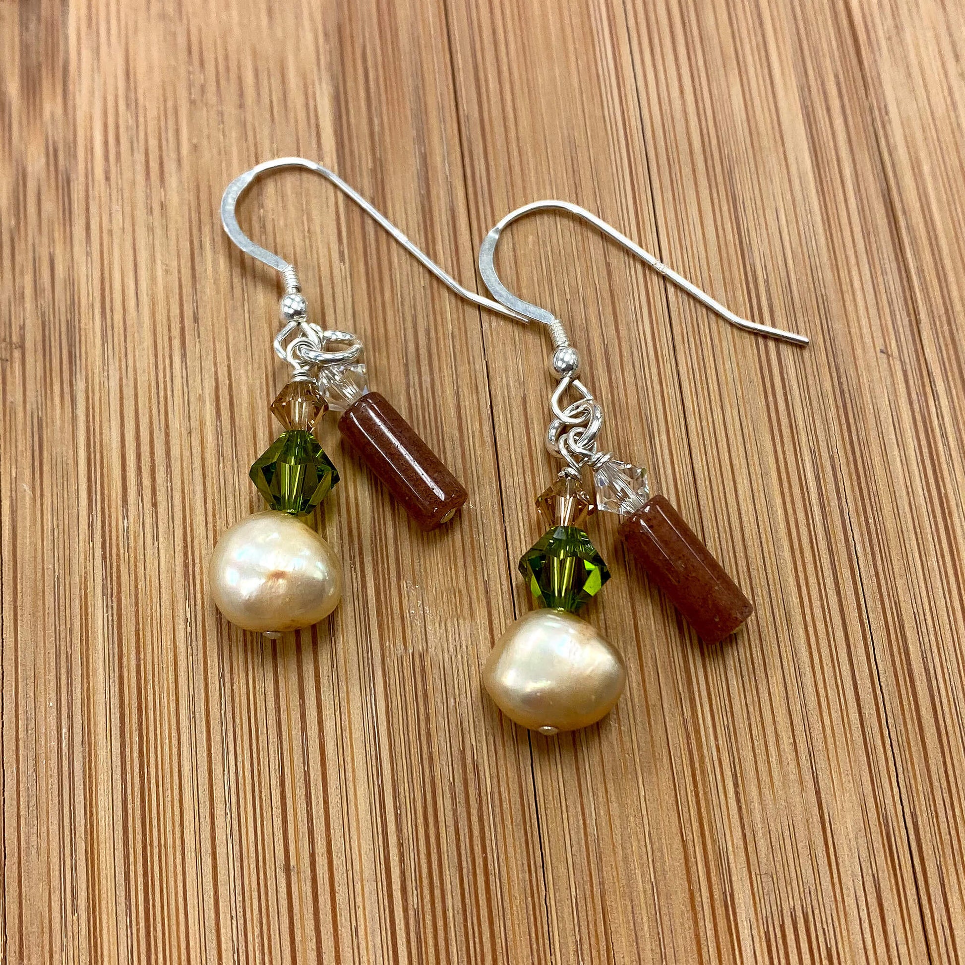 Freshwater Pearl & Austrian Crystals 925 Sterling Silver Drop Earrings 1.2 inch long - Gem Avenue