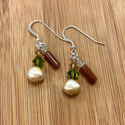 Freshwater Pearl & Austrian Crystals 925 Sterling Silver Drop Earrings 1.2 inch long - Gem Avenue
