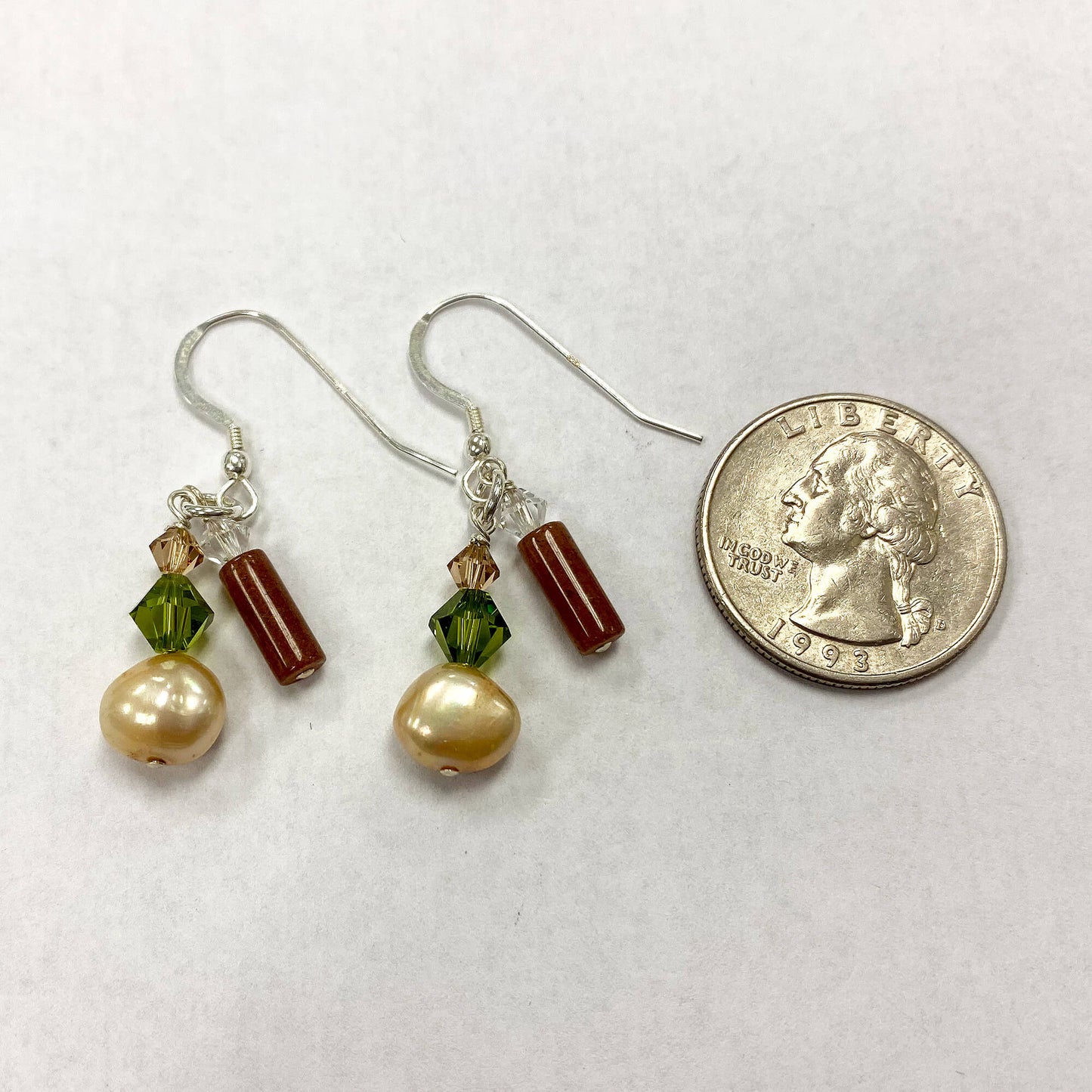Freshwater Pearl & Austrian Crystals 925 Sterling Silver Drop Earrings 1.2 inch long - Gem Avenue