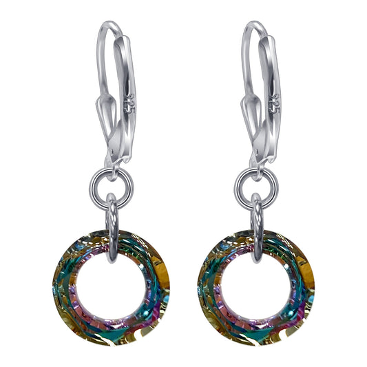 Donut Shape Austrian Crystal 925 Sterling Silver Drop Earrings
