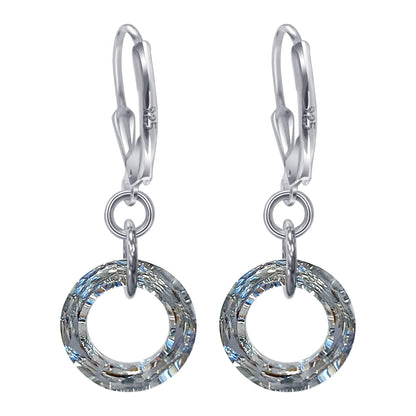 Donut Shape Austrian Crystal 925 Sterling Silver Drop Earrings