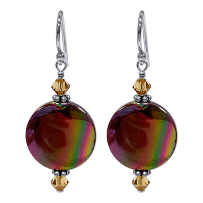 MOP with Yellow Austrian Crystals 925 Sterling Silver Drop Earrings 1.5 inch long - Gem Avenue