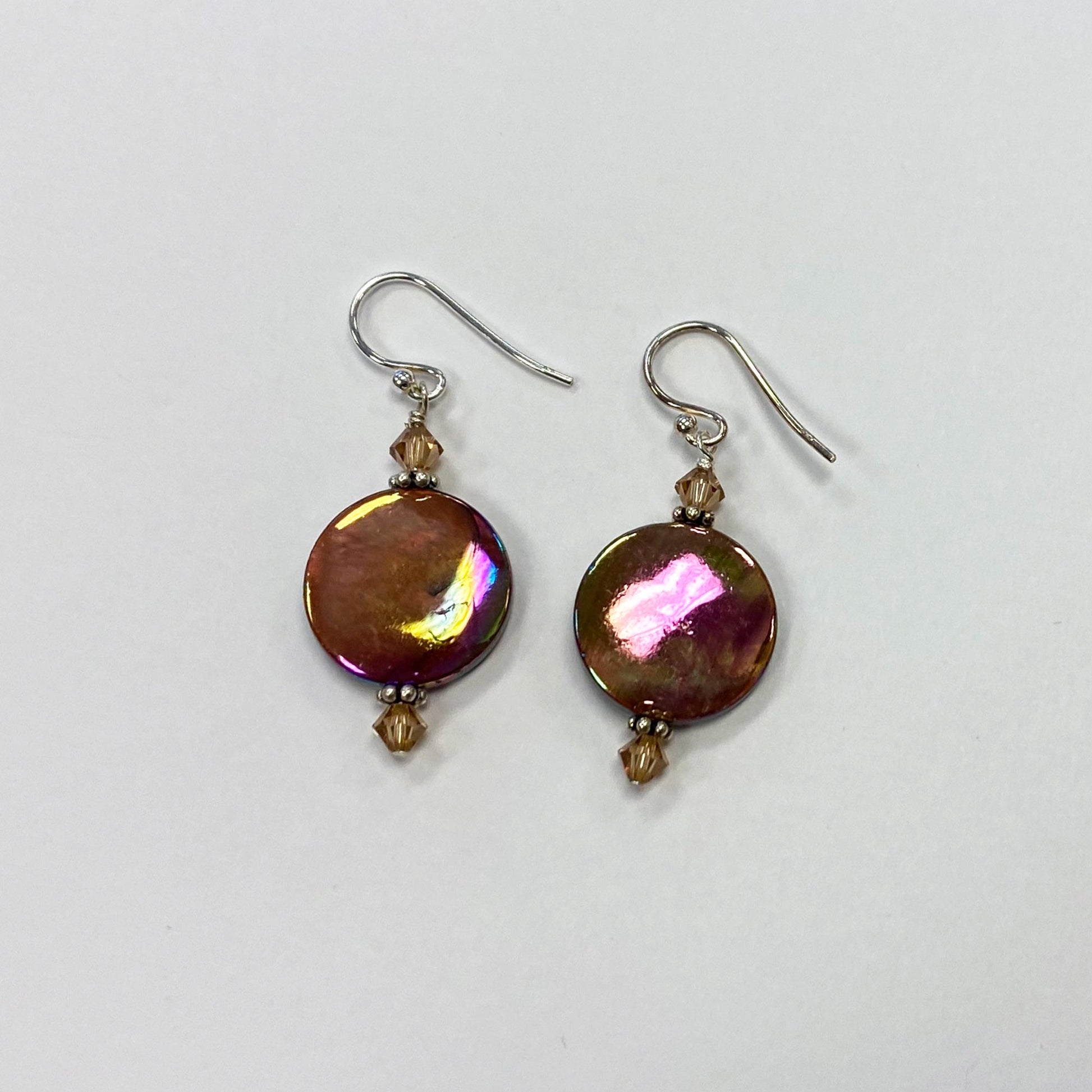 MOP with Yellow Austrian Crystals 925 Sterling Silver Drop Earrings 1.5 inch long - Gem Avenue