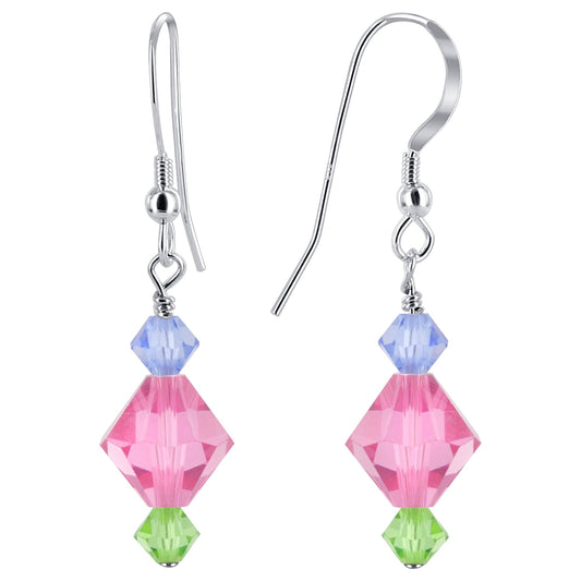 .925 Sterling Silver Handmade Drop Earrings with Austrian Crystal Bicones